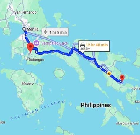 Manila to Legazpi Map